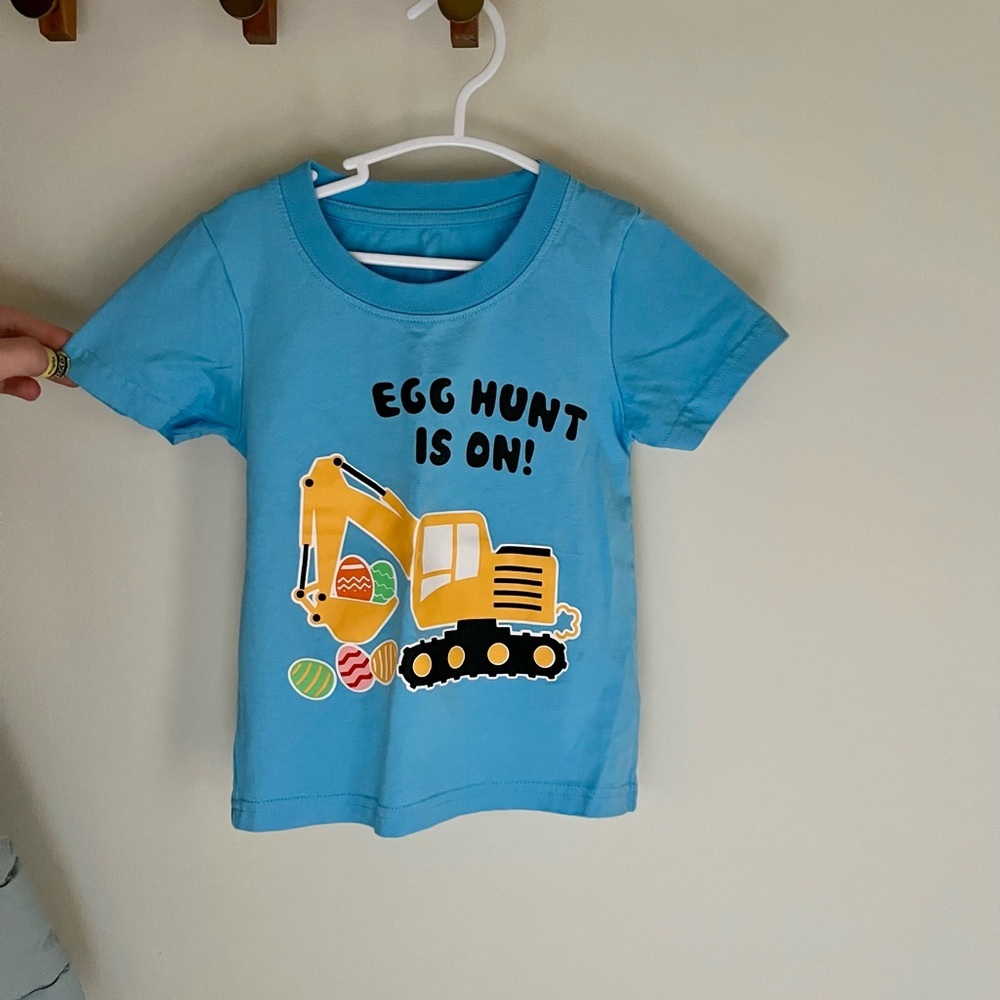 Blue Kids Easter Short Sleeve Tee with Excavator Print